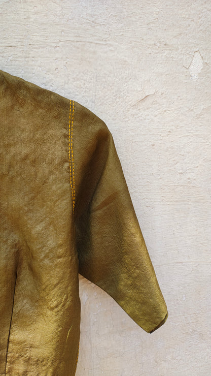 Handcrafted Olive Tussar Silk Blouse with Sujani Embroidery