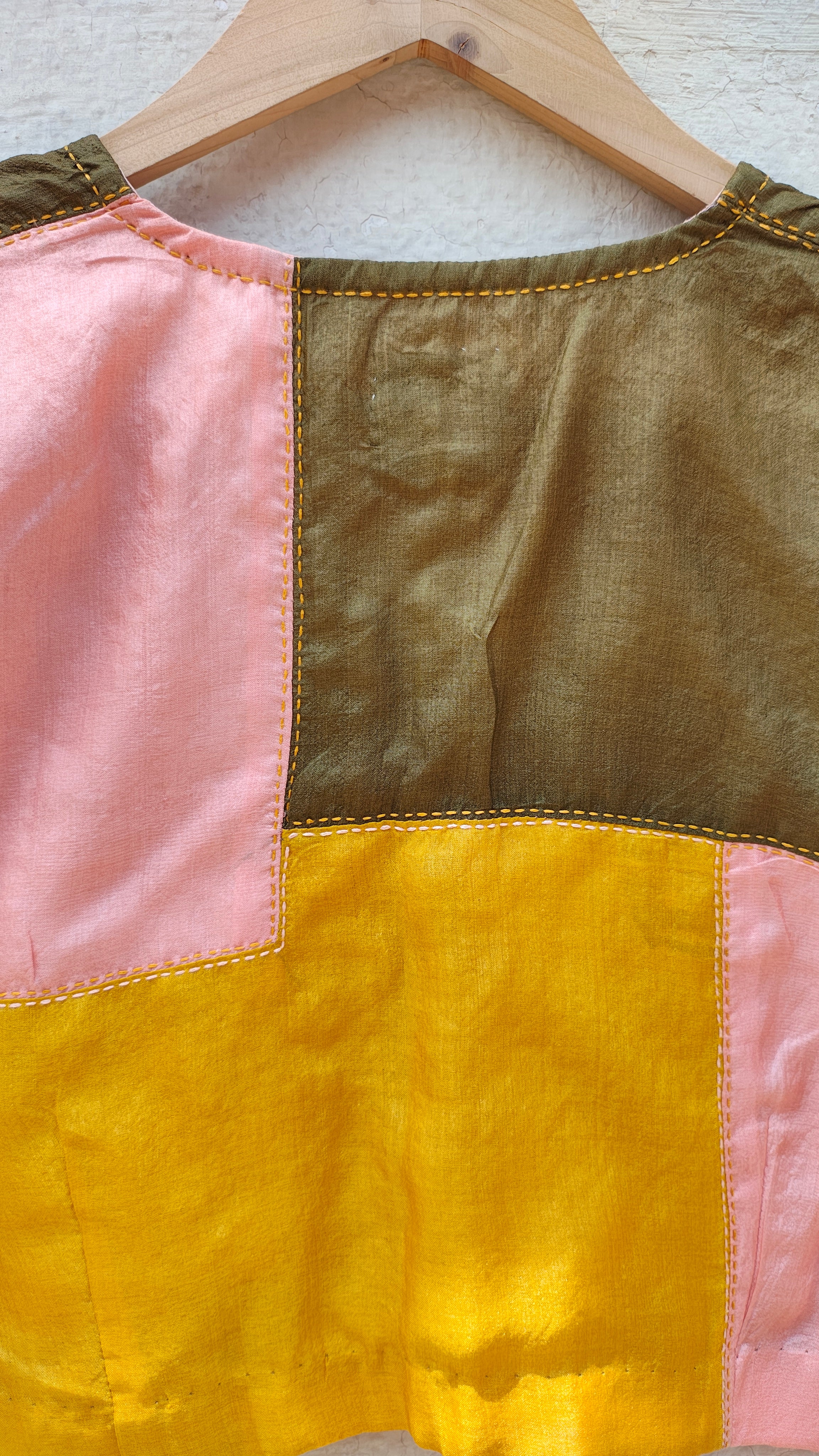 Handcrafted Olive Tussar Silk Blouse with Sujani Embroidery