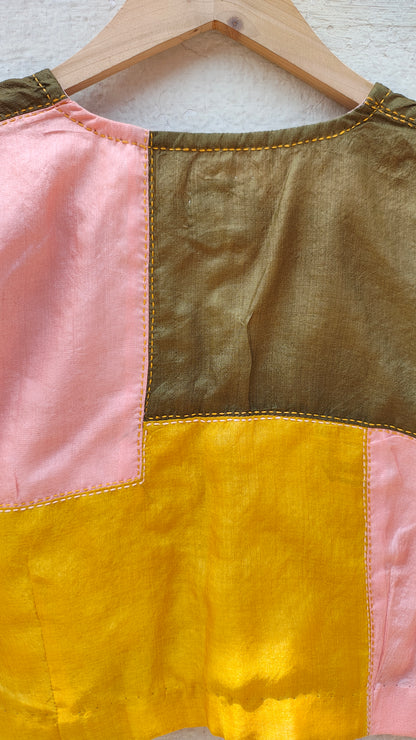 Handcrafted Olive Tussar Silk Blouse with Sujani Embroidery