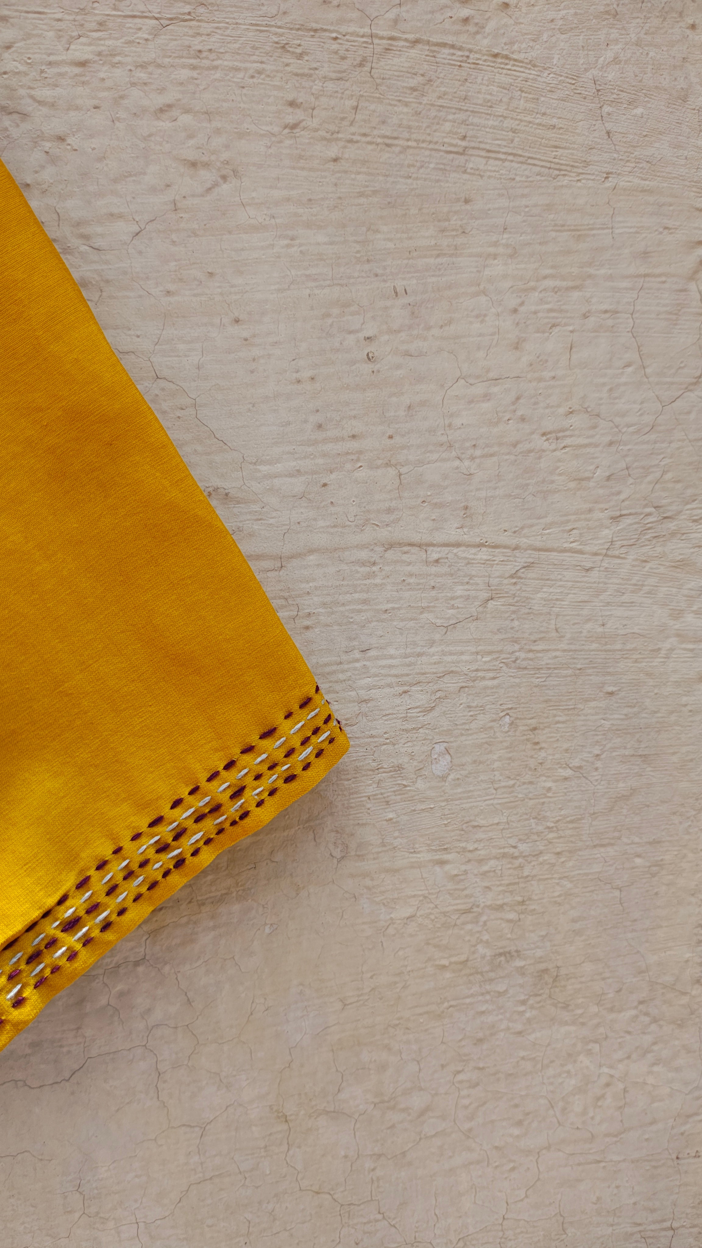 Mustard Yellow Chanderi Blouse with Sujani Work and Elbow Sleeves