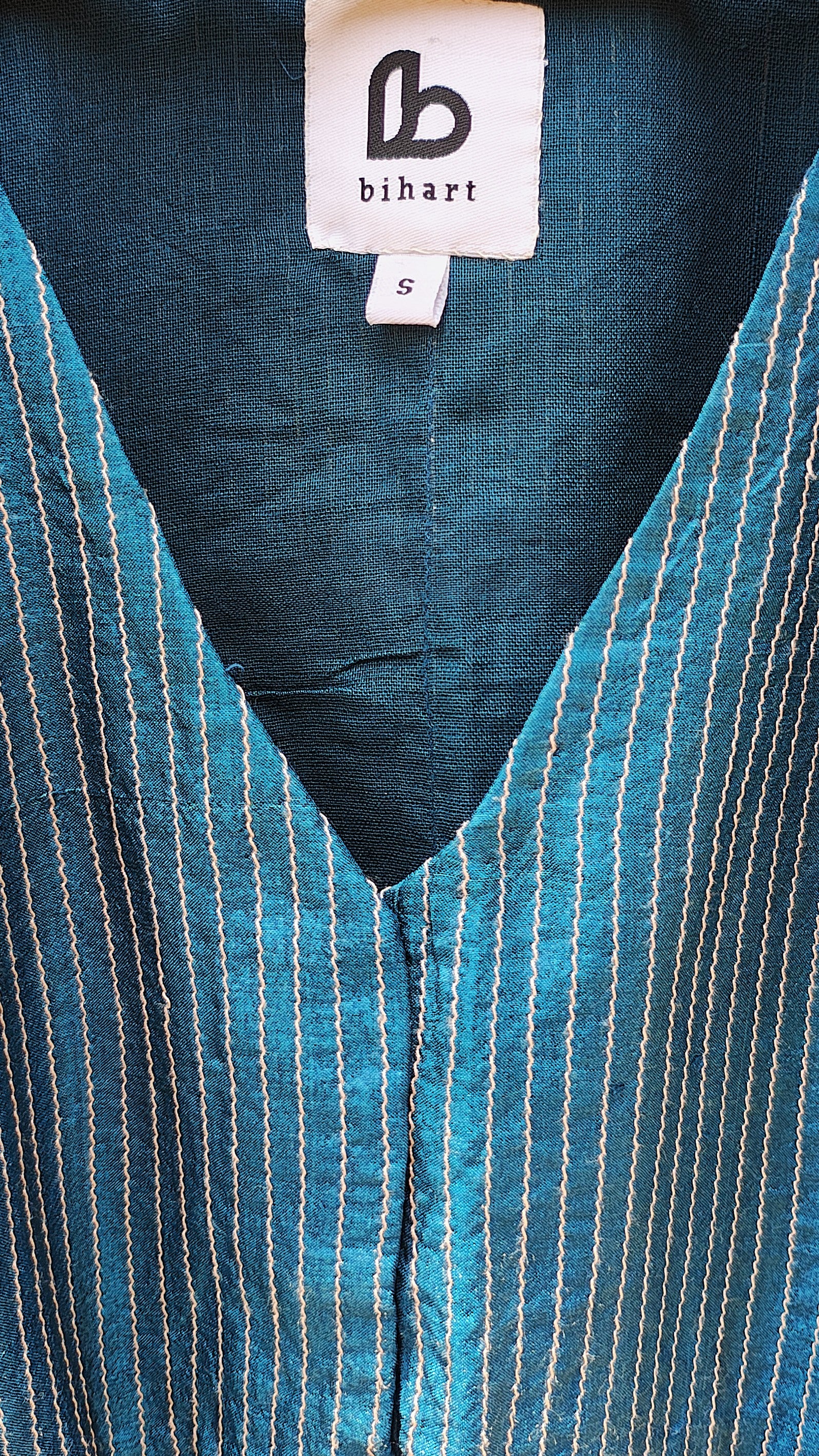 Handcrafted Teal Tussar Silk Sleeveless Quilted Blouse
