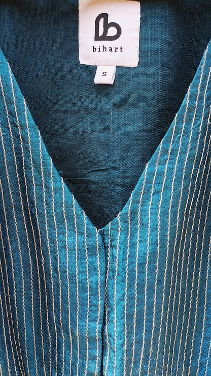 Handcrafted Teal Tussar Silk Sleeveless Quilted Blouse