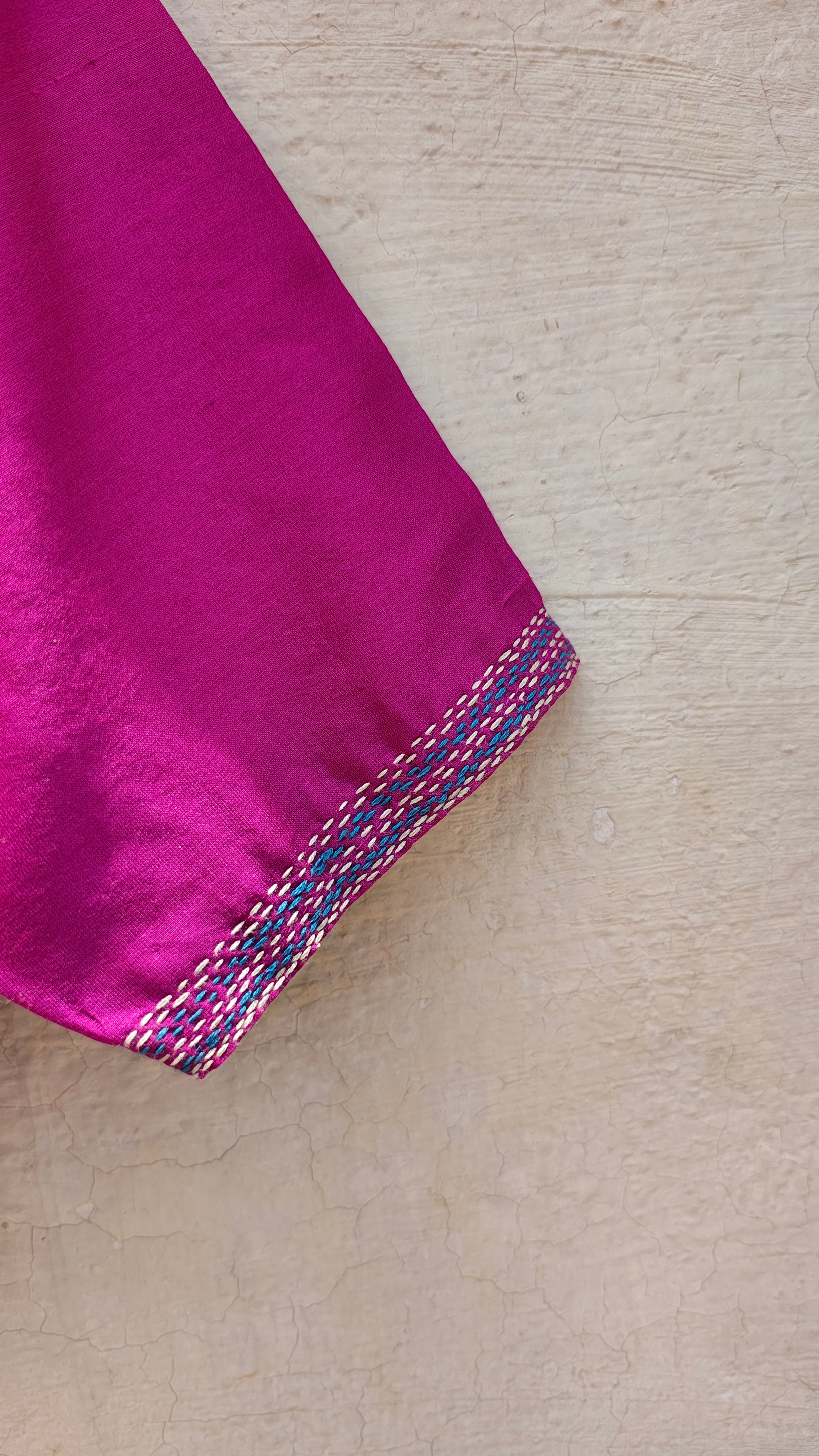 Magenta Front Slit Neckline Sujani Embroidered  Chanderi Blouse