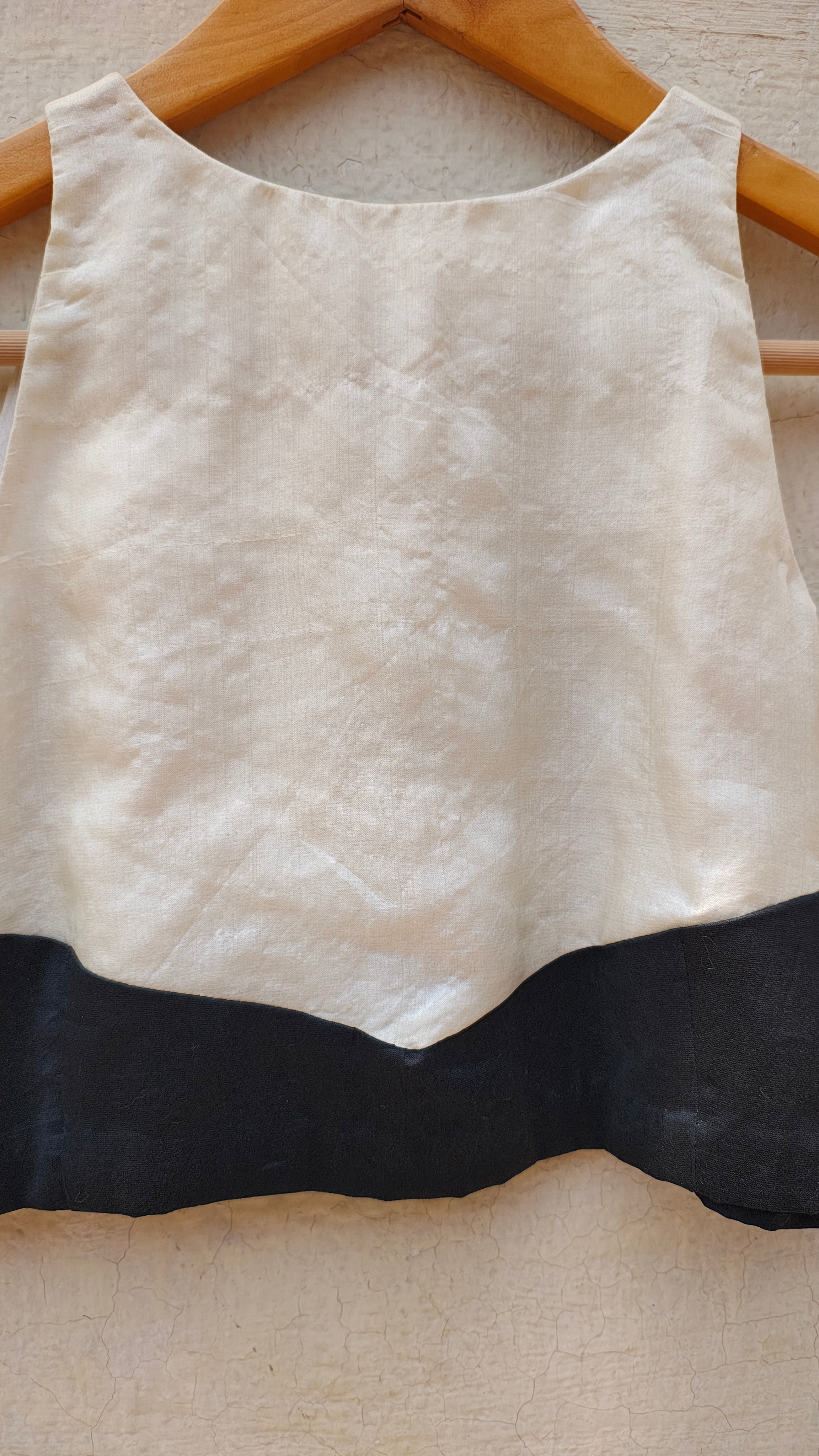 Handcrafted Off-White and Black Tussar Silk Halter Blouse