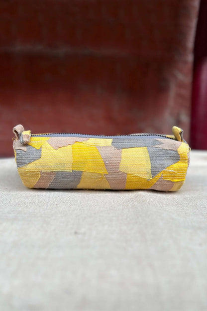 Cotton-Silk Upcycled Yellow Pencil Pouch-bihart