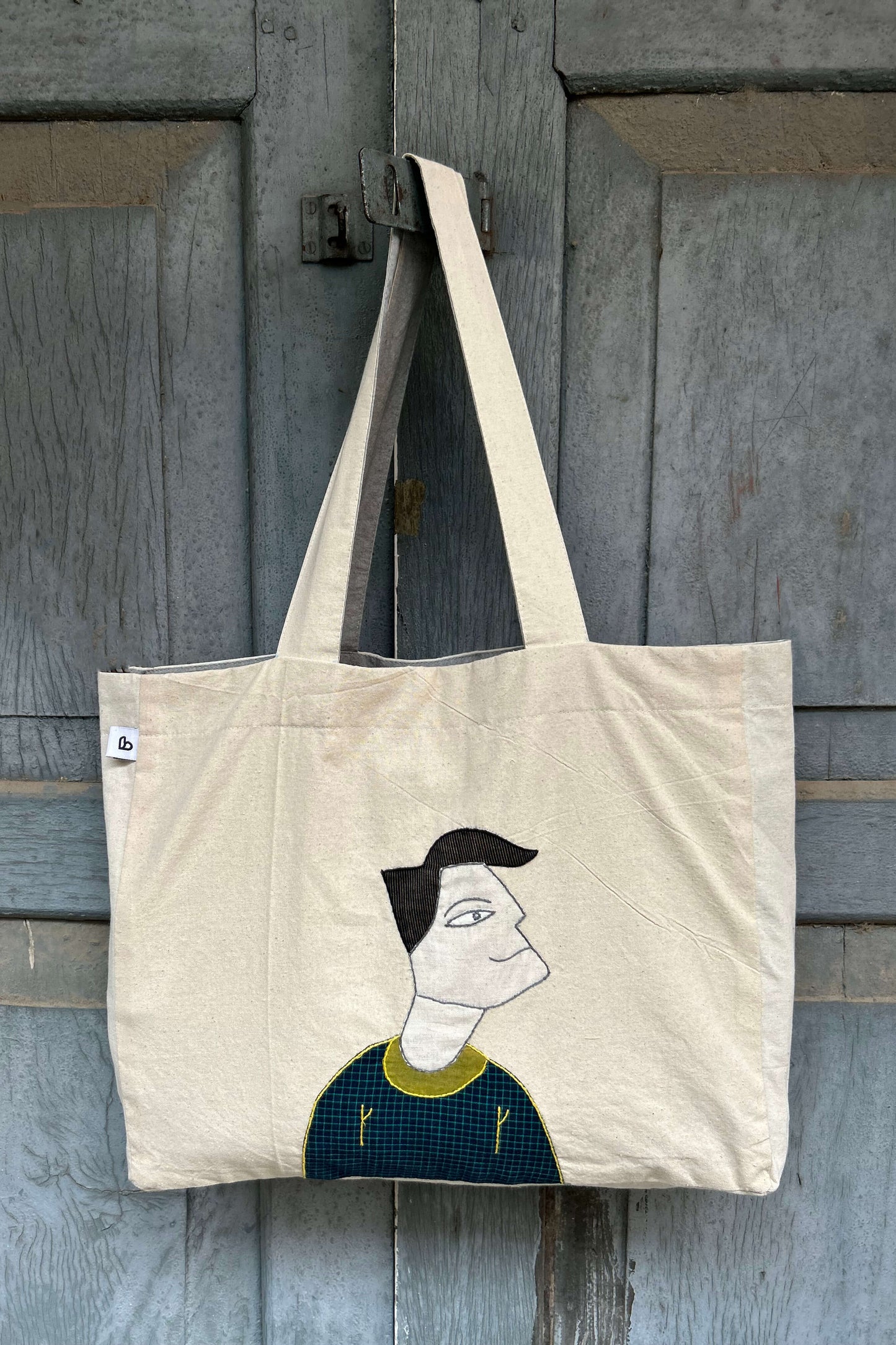 The-Jawline Man-Hand Applique Tote Bag-bihart