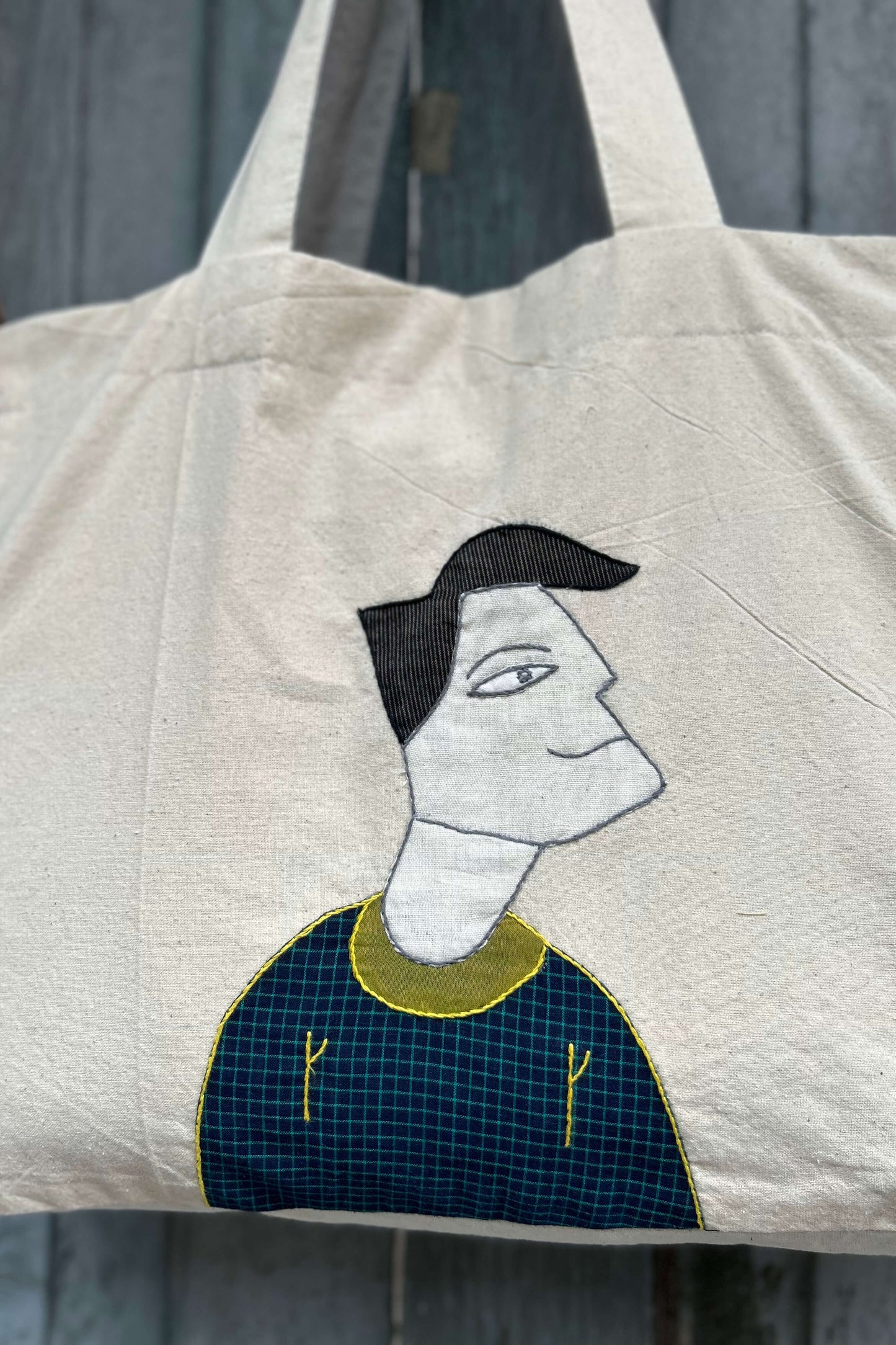 The-Jawline Man-Hand Applique Tote Bag-bihart