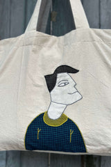 The Jawline Man- Hand Applique Tote Bag
