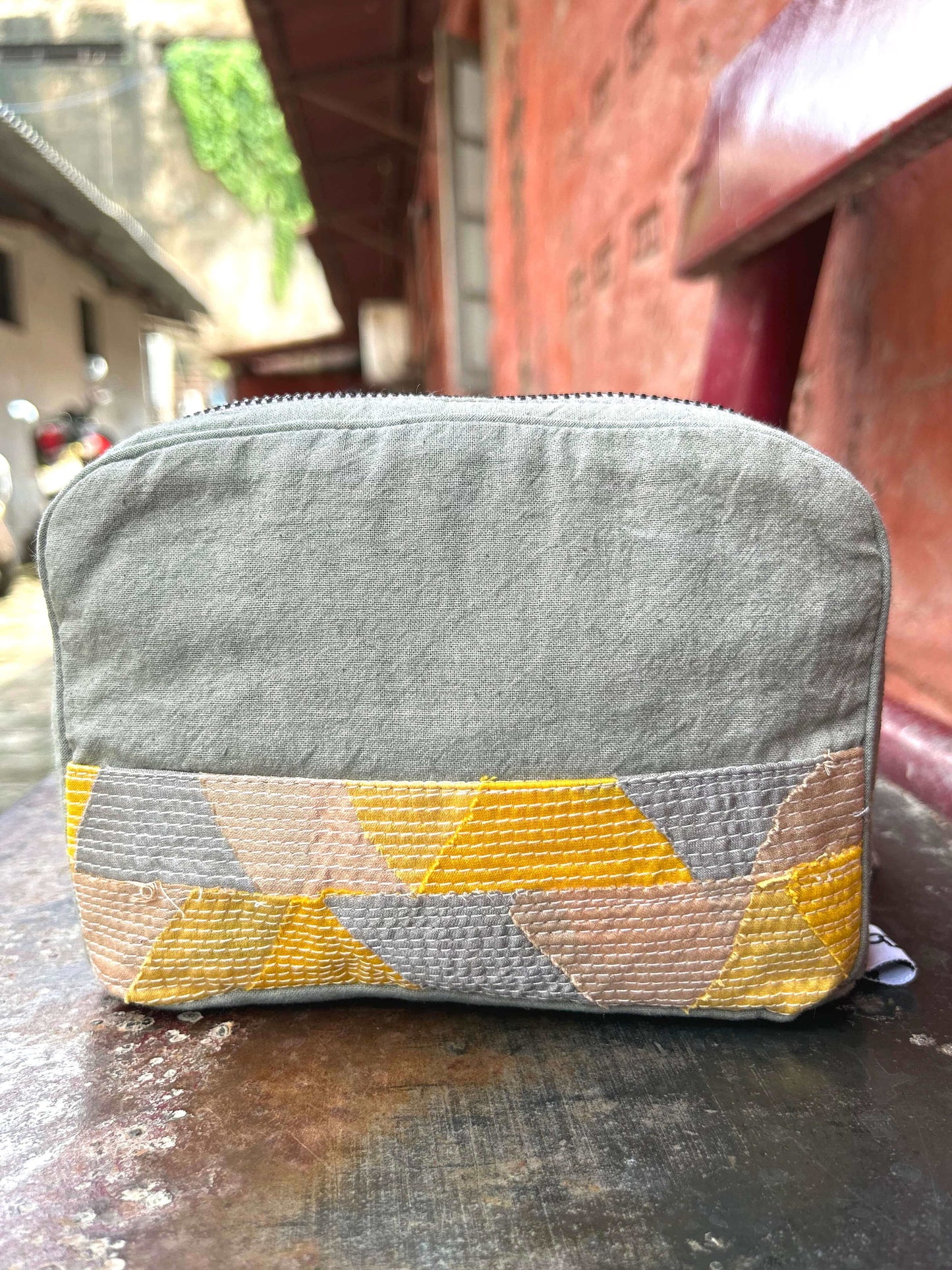 Unisex-Cotton-Silk Yellow Utility Pouch-bihart