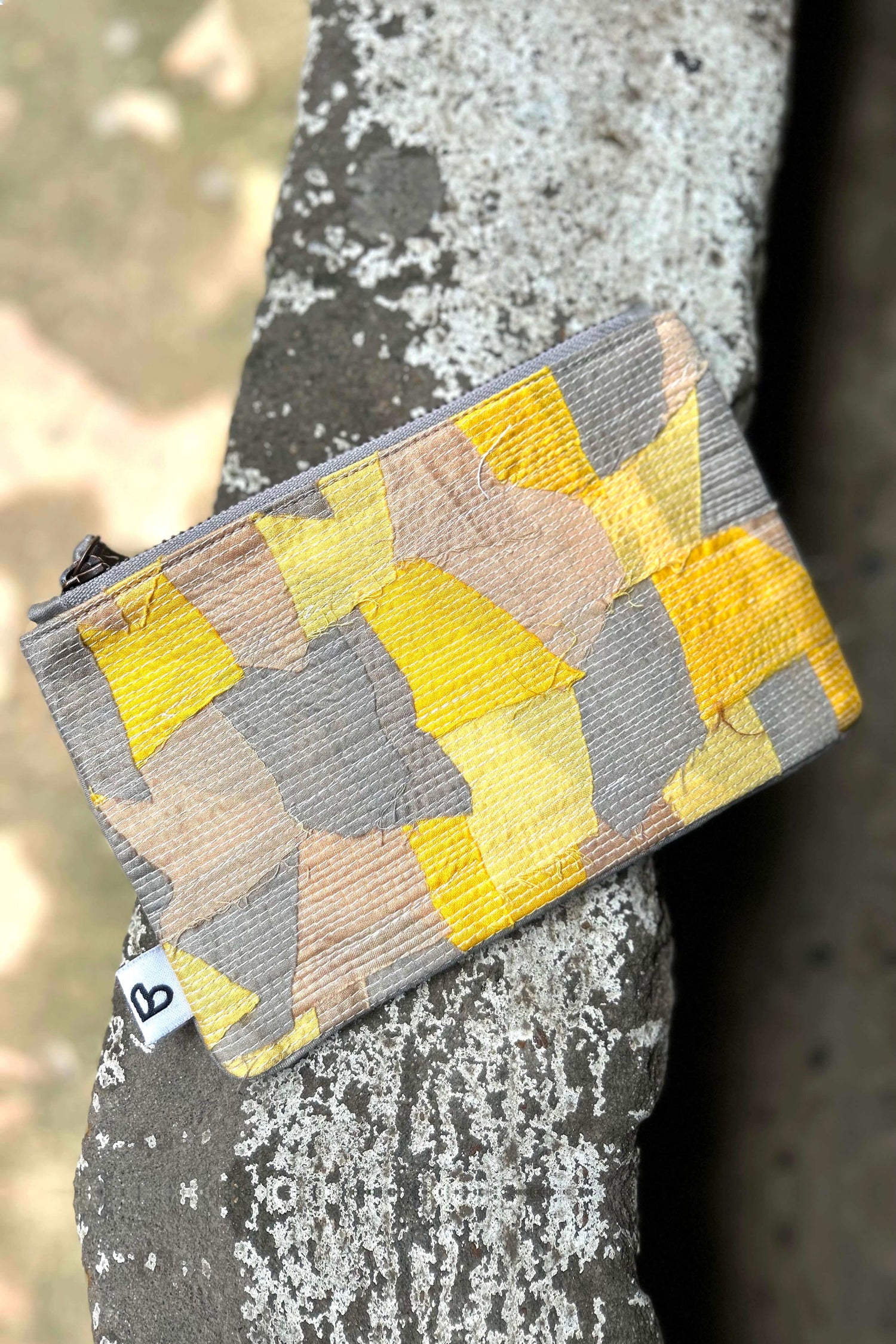 Upcycled-Yellow Chindi Flat Pouch-bihart