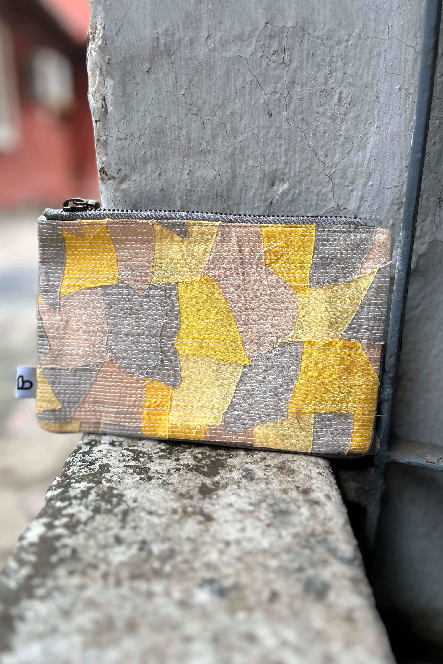 Upcycled-Yellow Chindi Flat Pouch-bihart