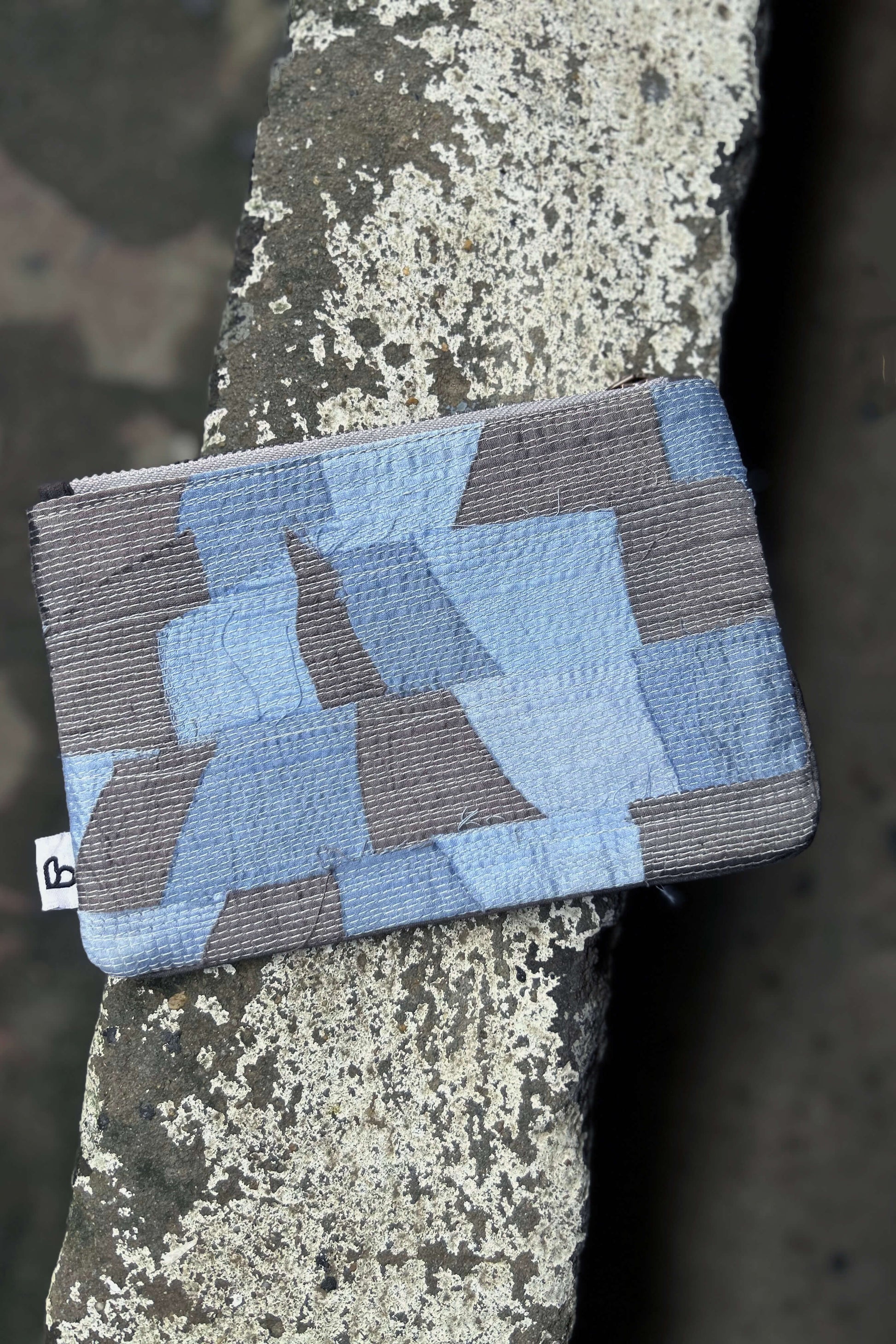 Upcycled-Blue Chindi Flat Pouch-bihart