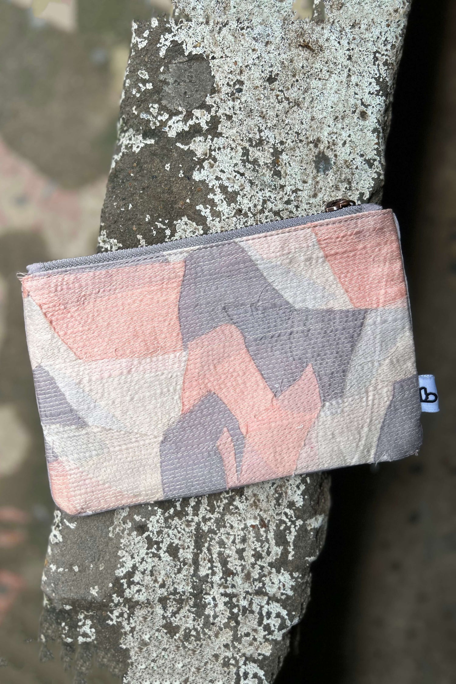 Upcycled-Peach Chindi Flat Pouch-bihart