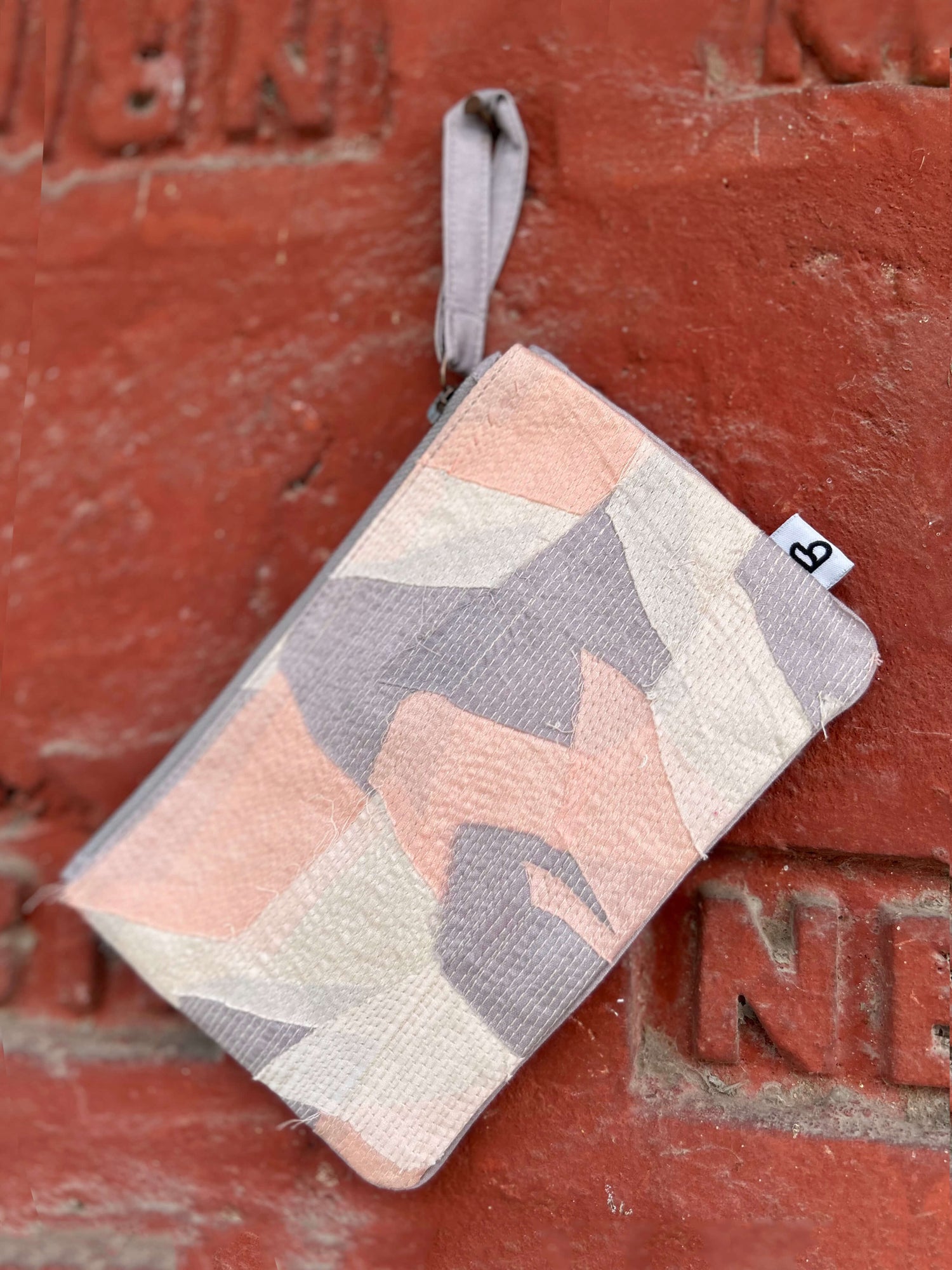 Upcycled-Peach Chindi Flat Pouch-bihart