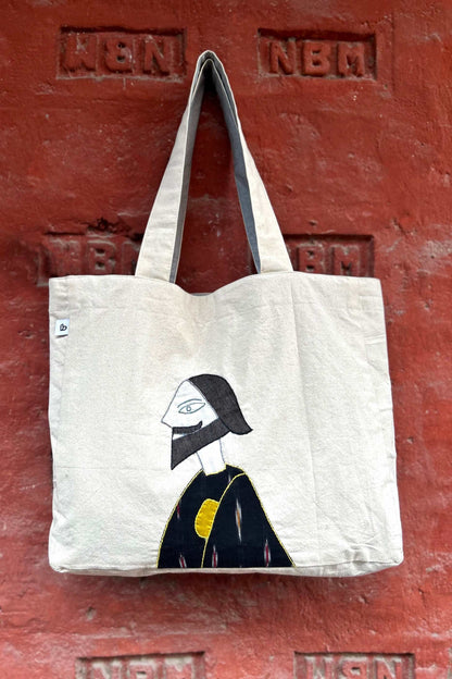 Beard-Face Man Hand Applique Tote Bag-bihart