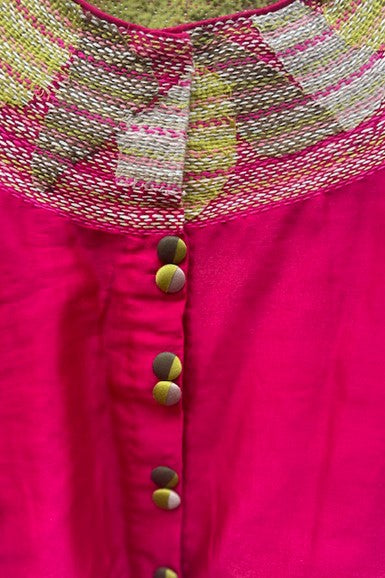 Chanderi Pink Crop Top with Sujani Work on Neck line.