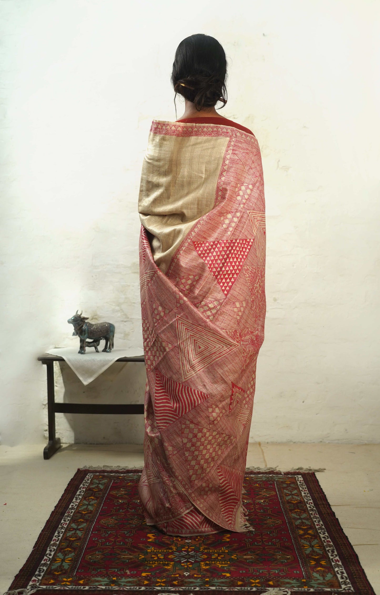 Handwoven-Wild silk Saree with Hand Painted Madhubani-bihart