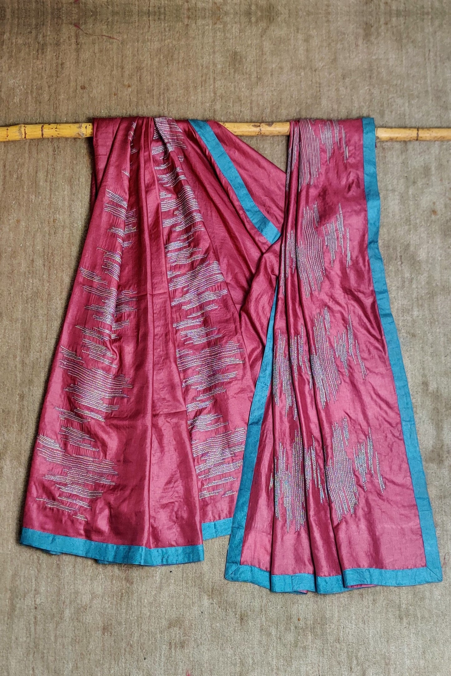 Deep-red Wild saree with Sujani embroidery-bihart