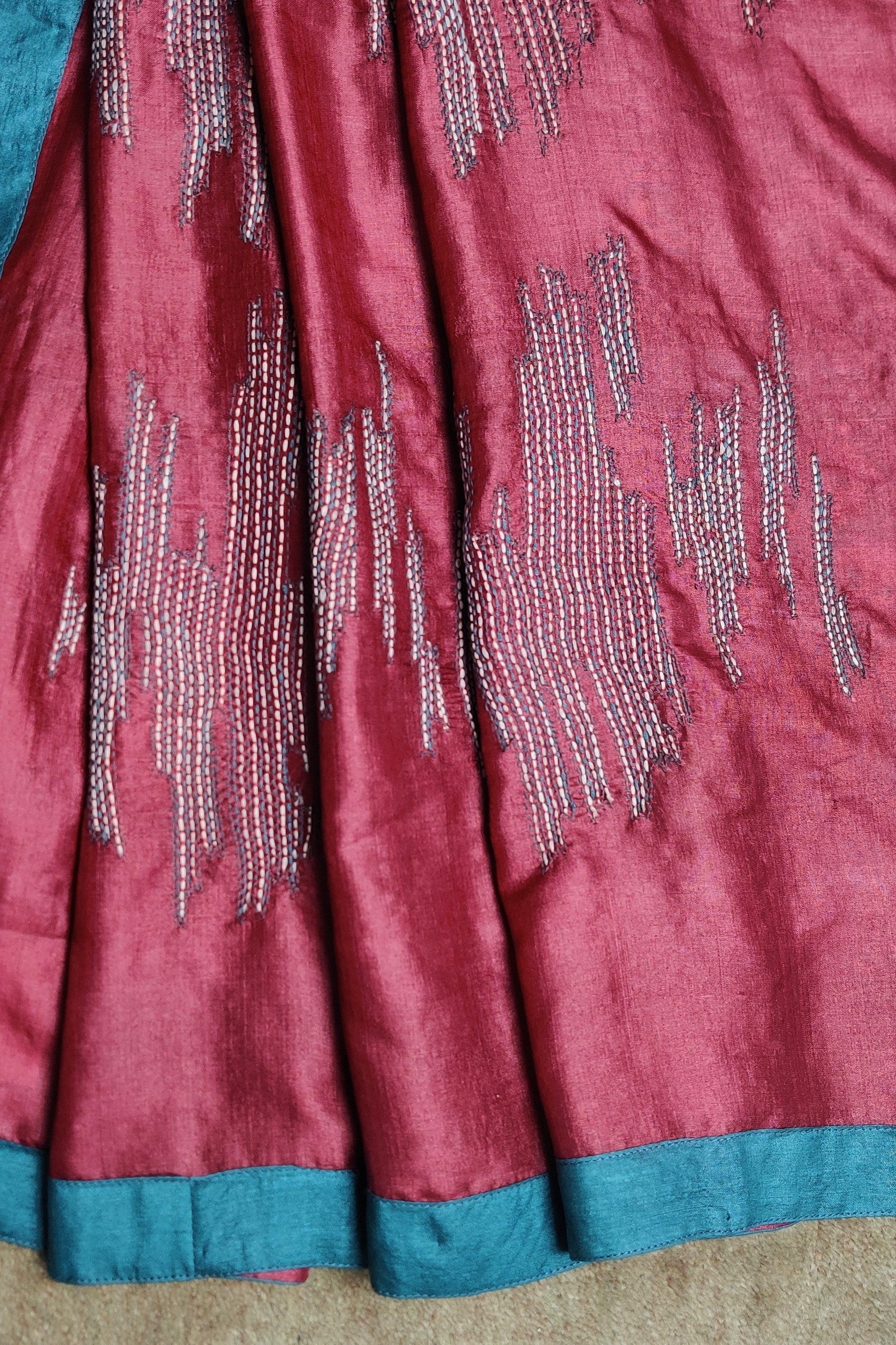 Deep-red Wild saree with Sujani embroidery-bihart