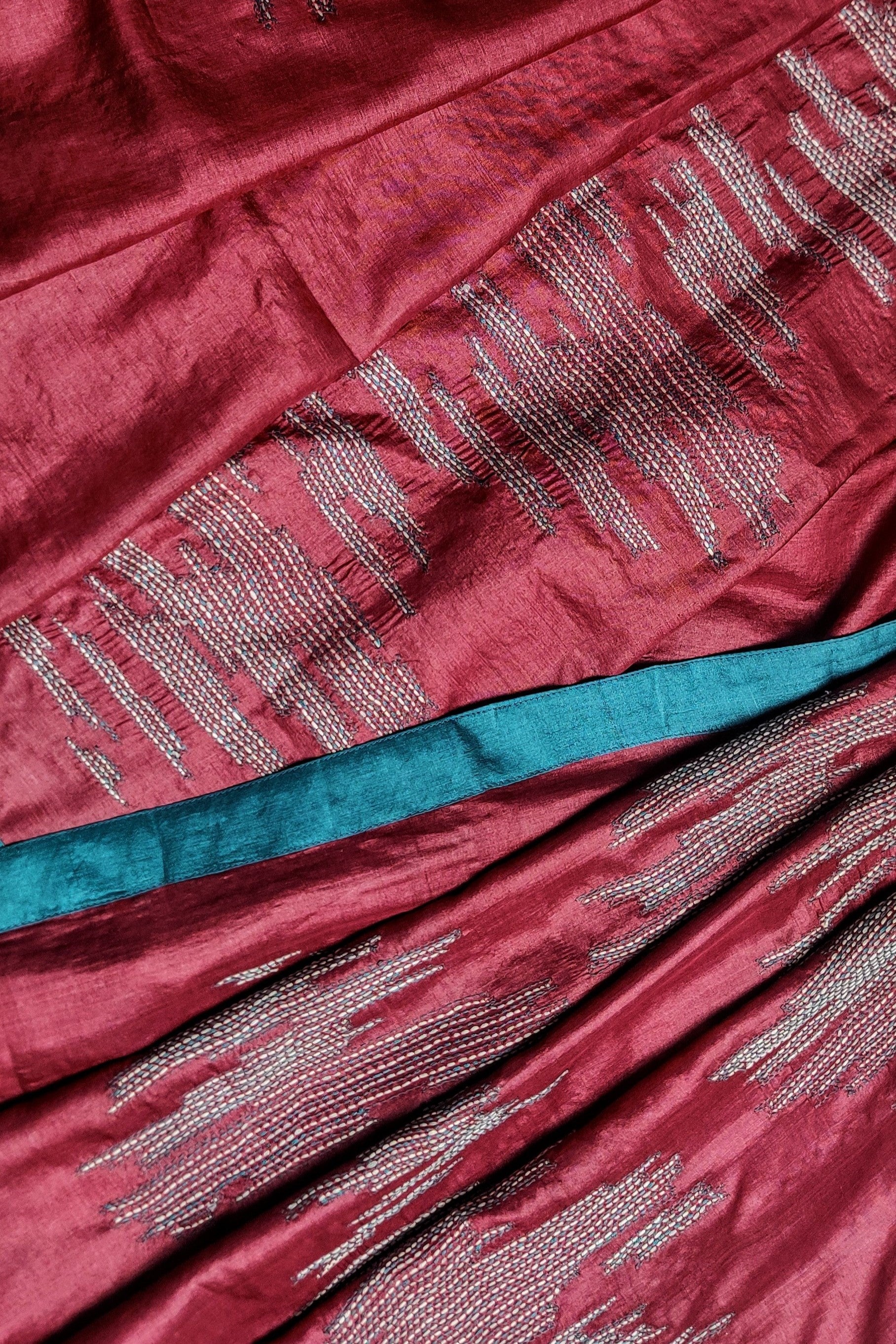 Deep-red Wild saree with Sujani embroidery-bihart