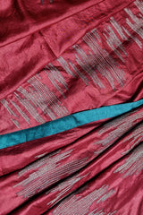 Deep red Tussar saree with Sujani embroidery