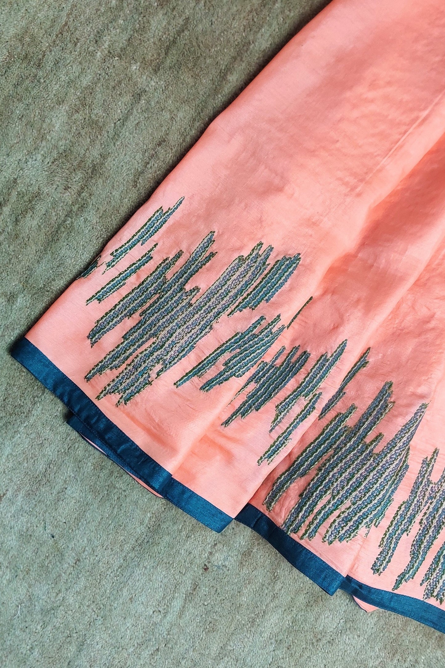 Peach-Wild Silk Saree with Sujani-bihart