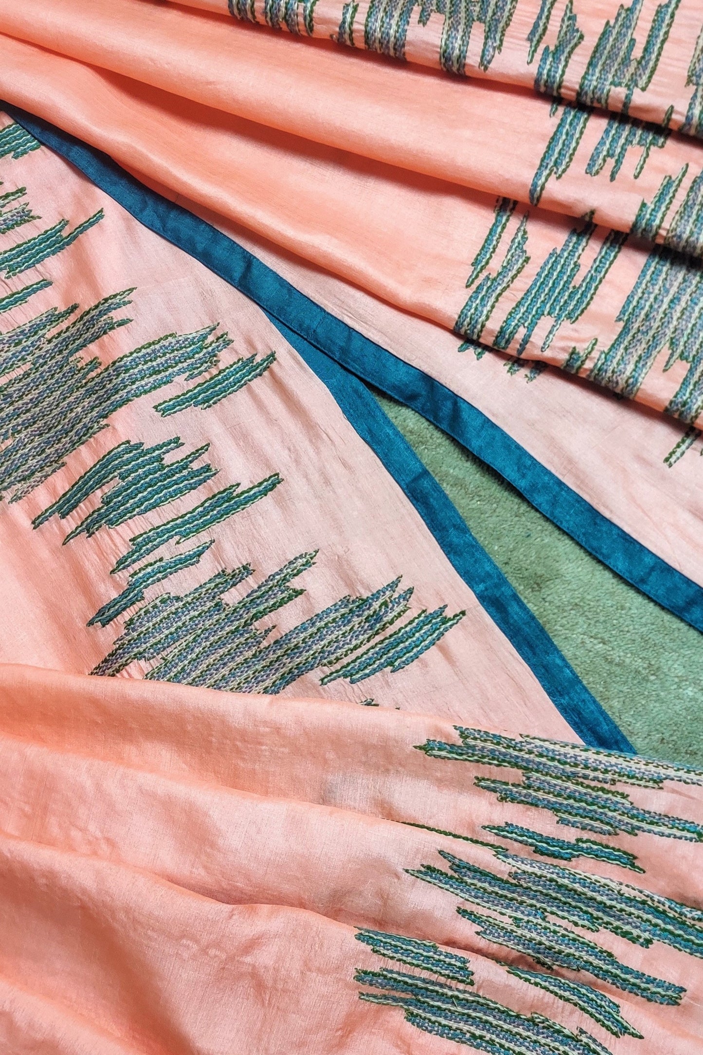 Peach-Wild Silk Saree with Sujani-bihart