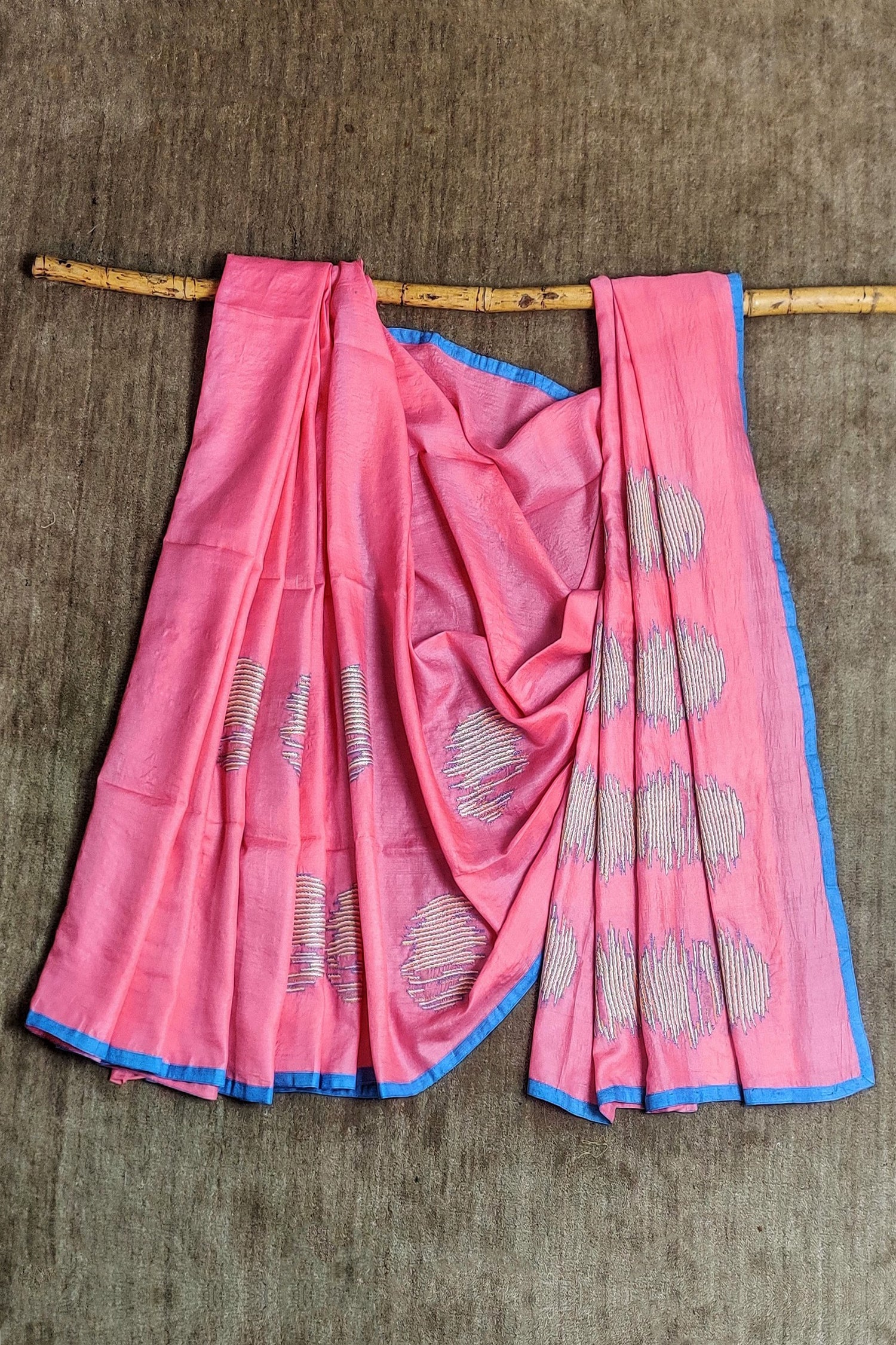 Bubble-Gum Pink Wild Saree Hand Embroidered in Sujani-bihart