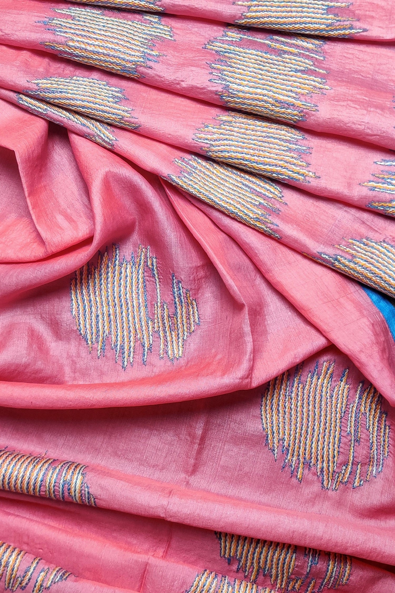 Bubble-Gum Pink Wild Saree Hand Embroidered in Sujani-bihart