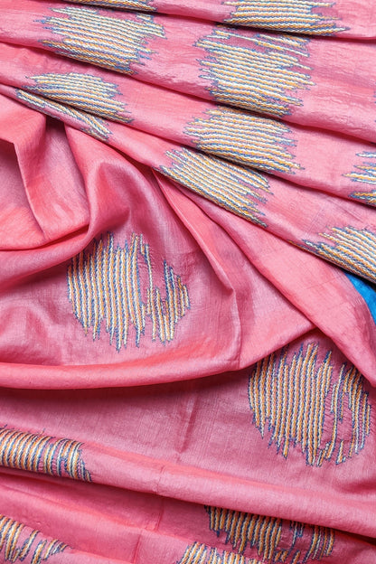 Bubble-Gum Pink Wild Saree Hand Embroidered in Sujani-bihart