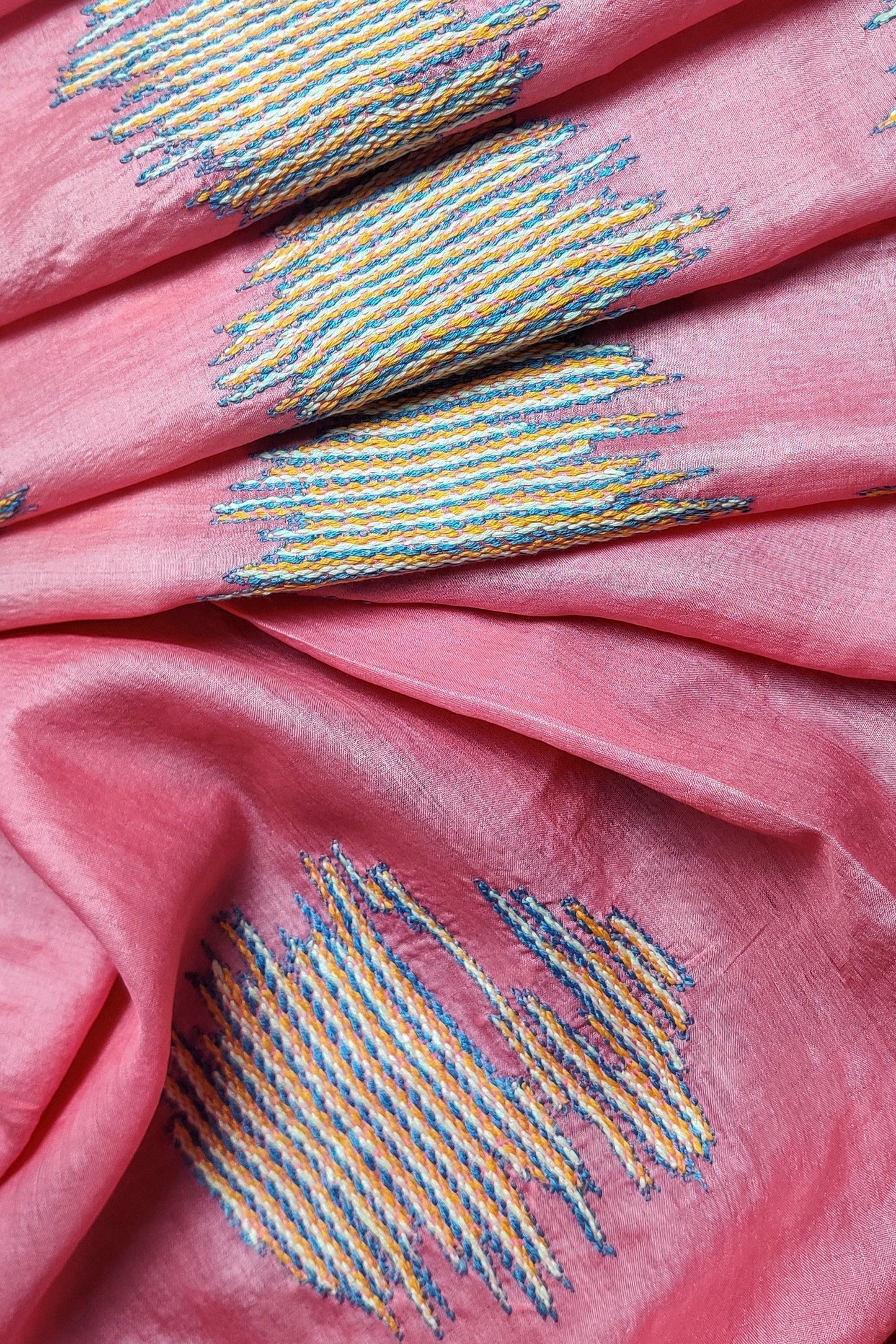 Bubble-Gum Pink Wild Saree Hand Embroidered in Sujani-bihart