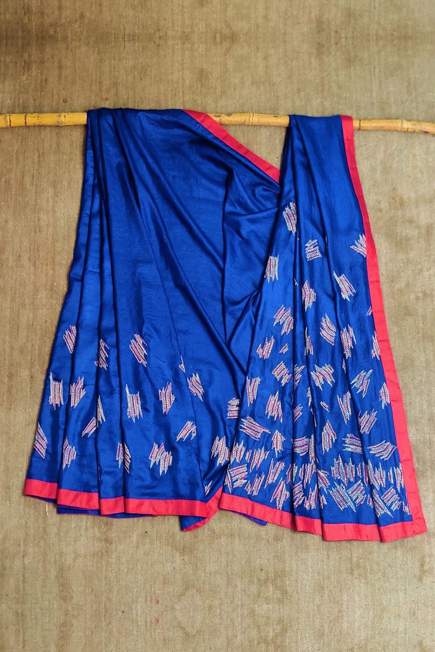 Midnight-blue wild silk  saree with sujani-bihart