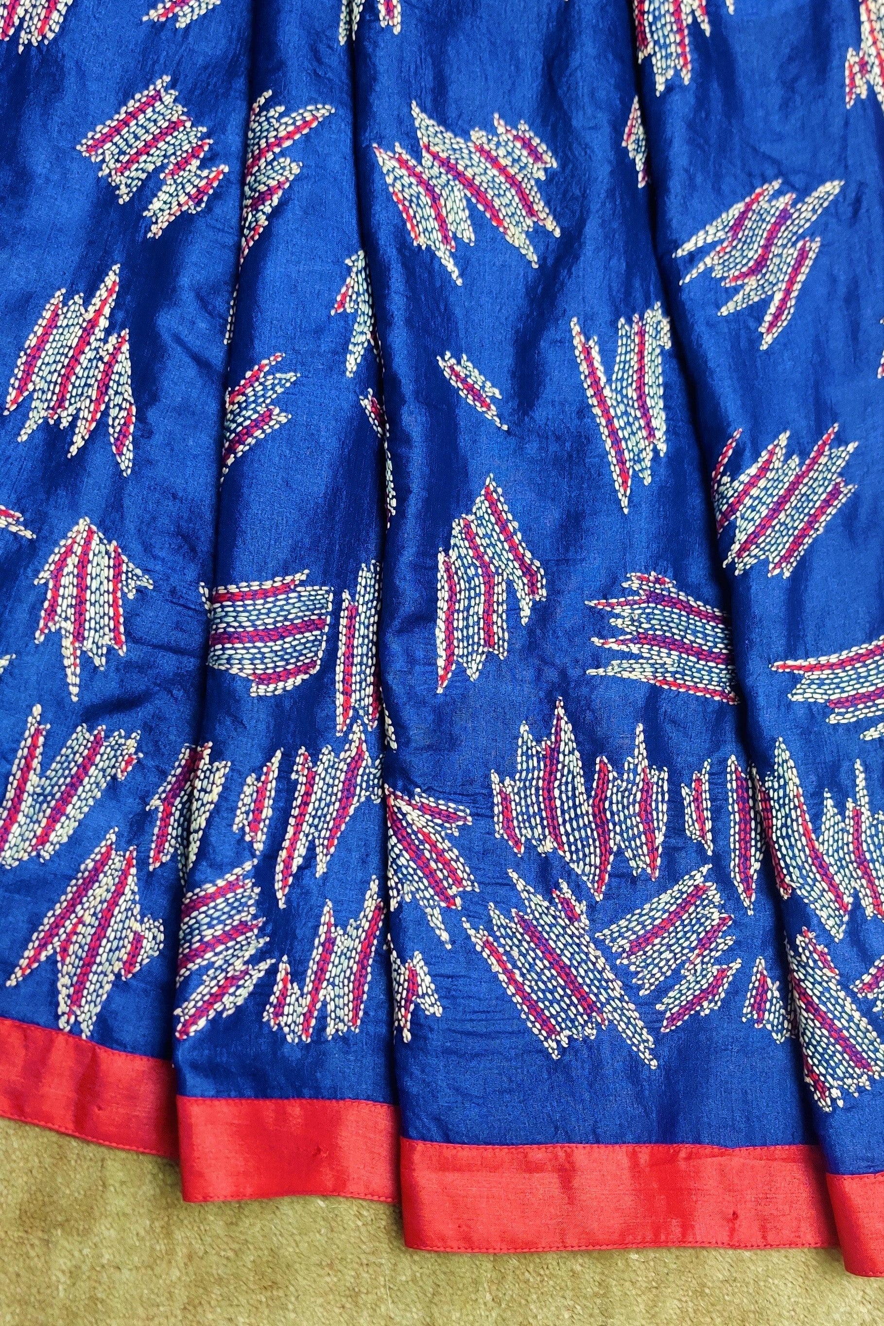 Midnight-blue wild silk  saree with sujani-bihart