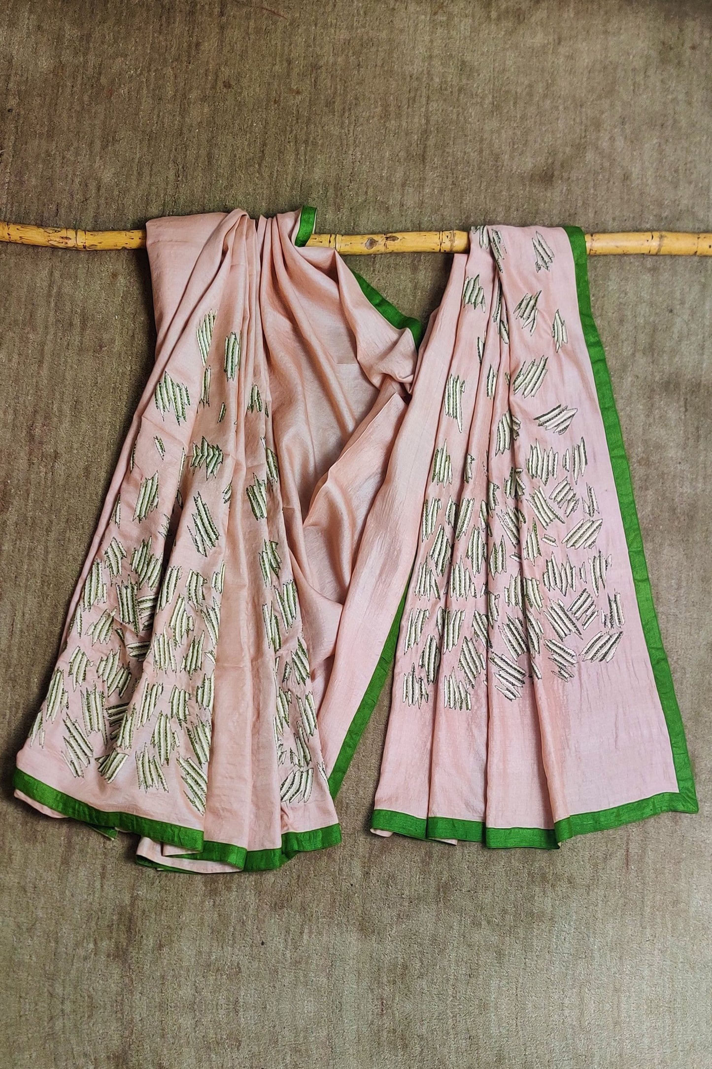 Powder-Pink Wild Silk Saree with Sujani-bihart