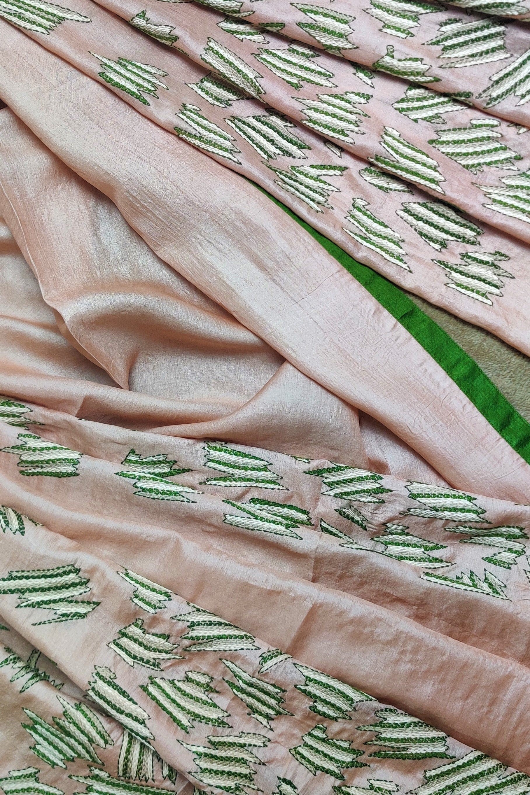 Powder-Pink Wild Silk Saree with Sujani-bihart