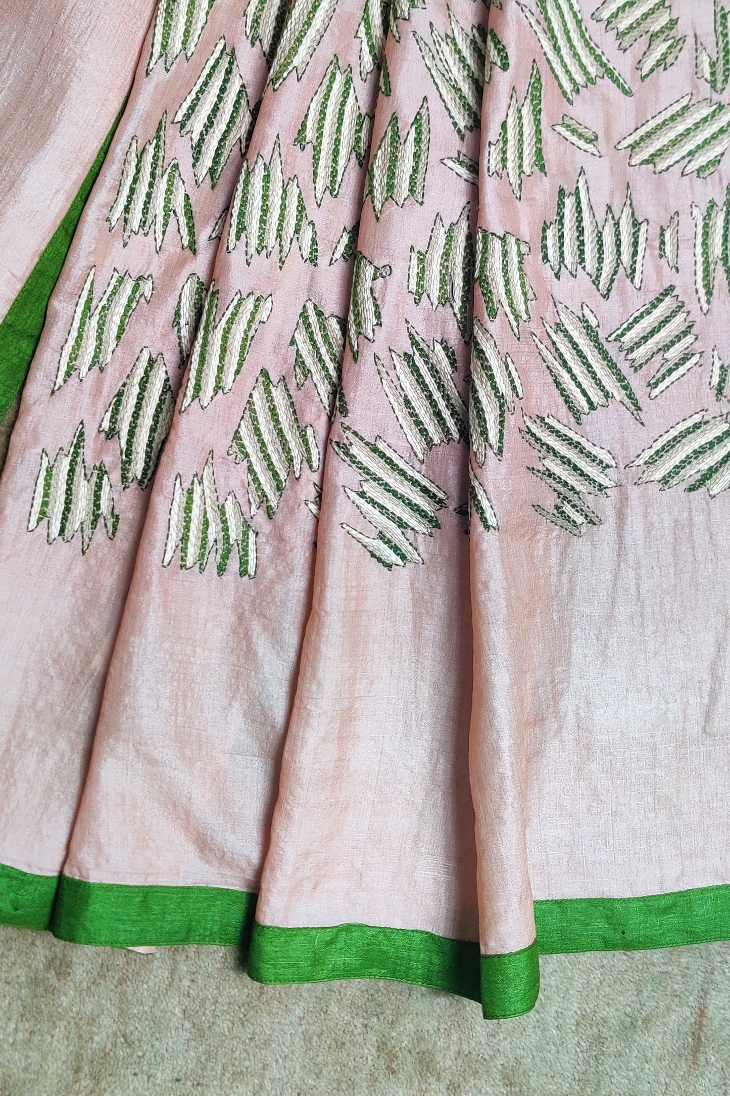 Powder-Pink Wild Silk Saree with Sujani-bihart