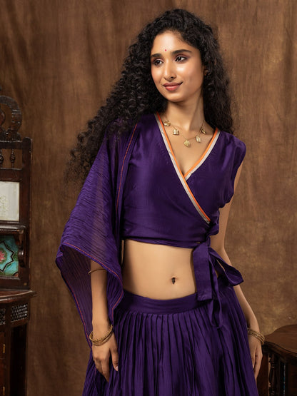 Deep Purple Chanderi Wrap Skirt, Tie-Knot Blouse & Dupatta