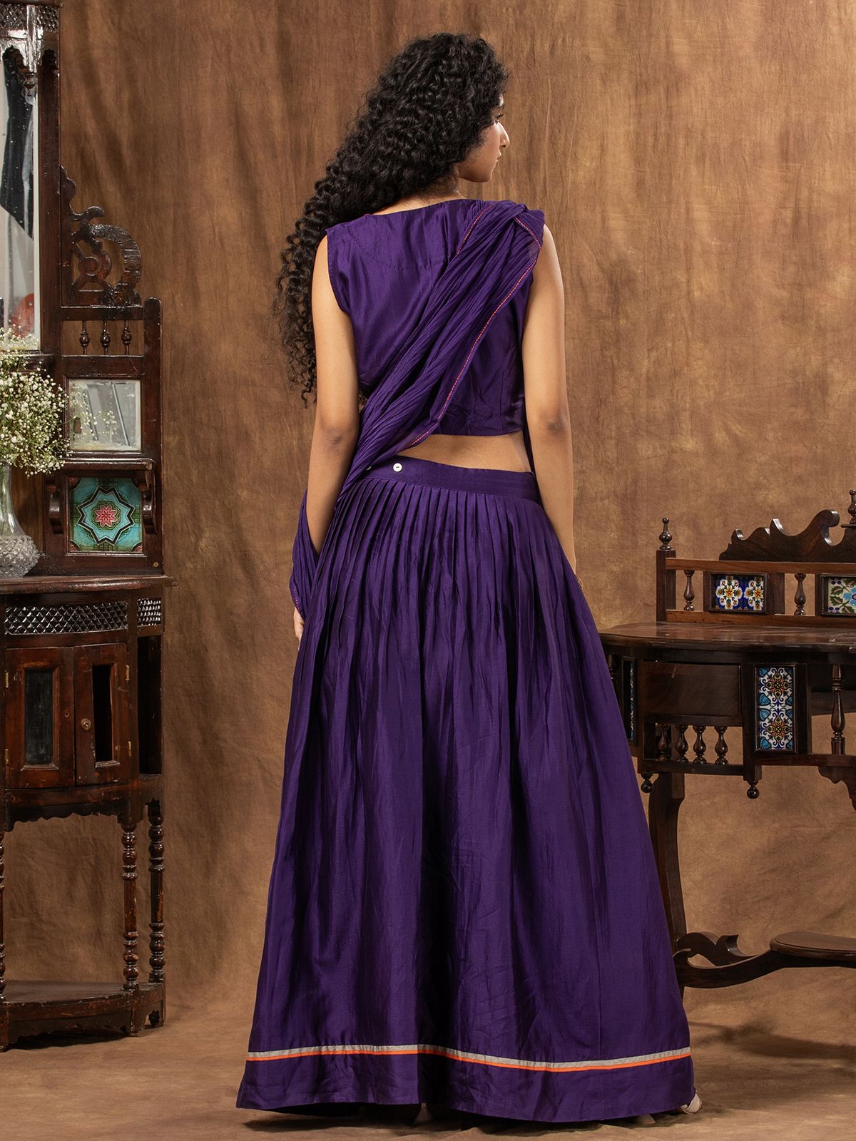 Deep Purple Chanderi Wrap Skirt, Tie-Knot Blouse & Dupatta