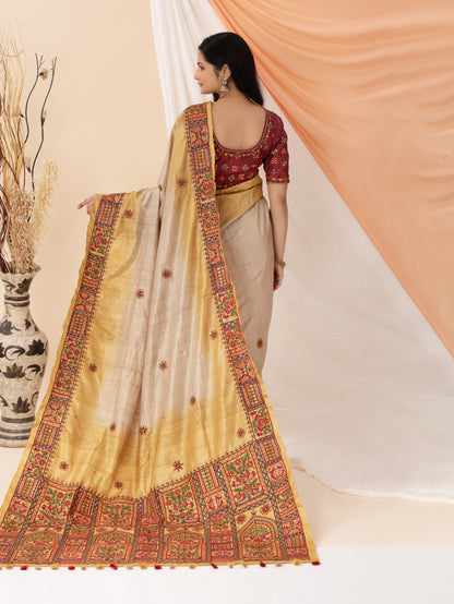 Maroon Aari Work Hand Embroidered Wild Silk Blouse