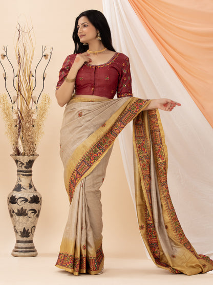 Maroon Aari Work Hand Embroidered Wild Silk Blouse