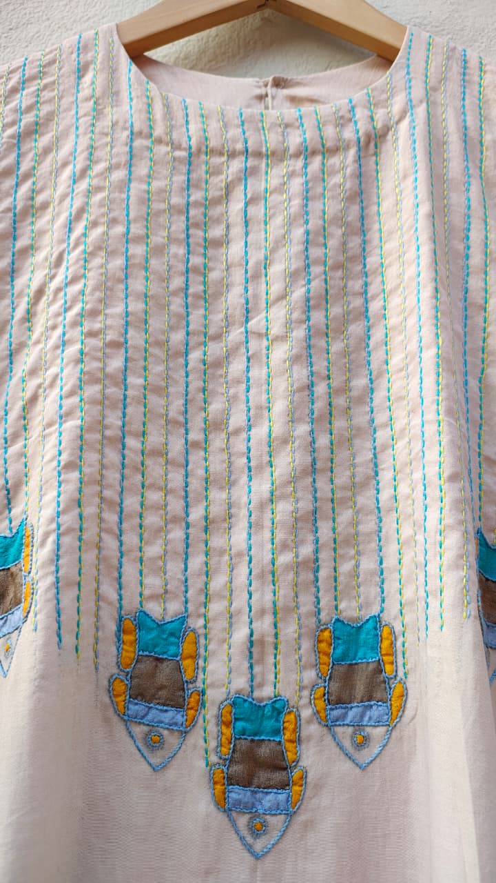 Off-White Hand Applique Sujani Kurti for Women