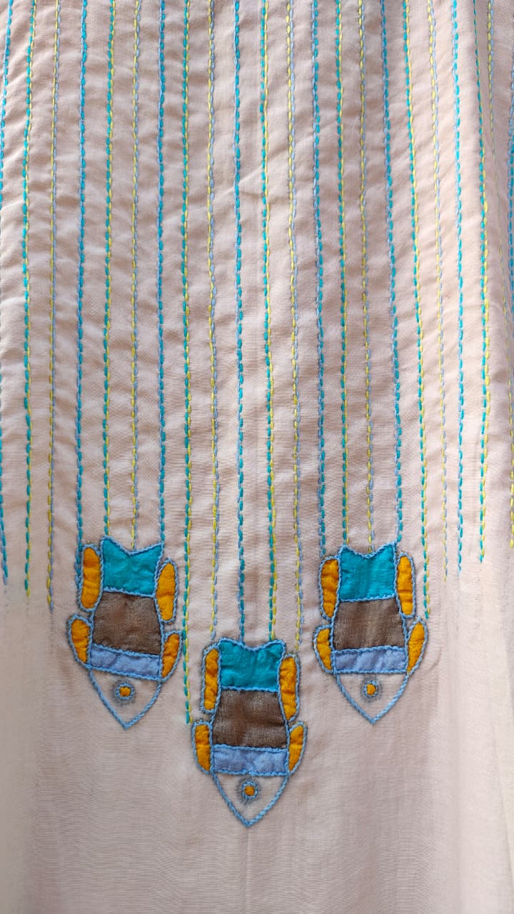 Off-White Hand Applique Sujani Kurti for Women