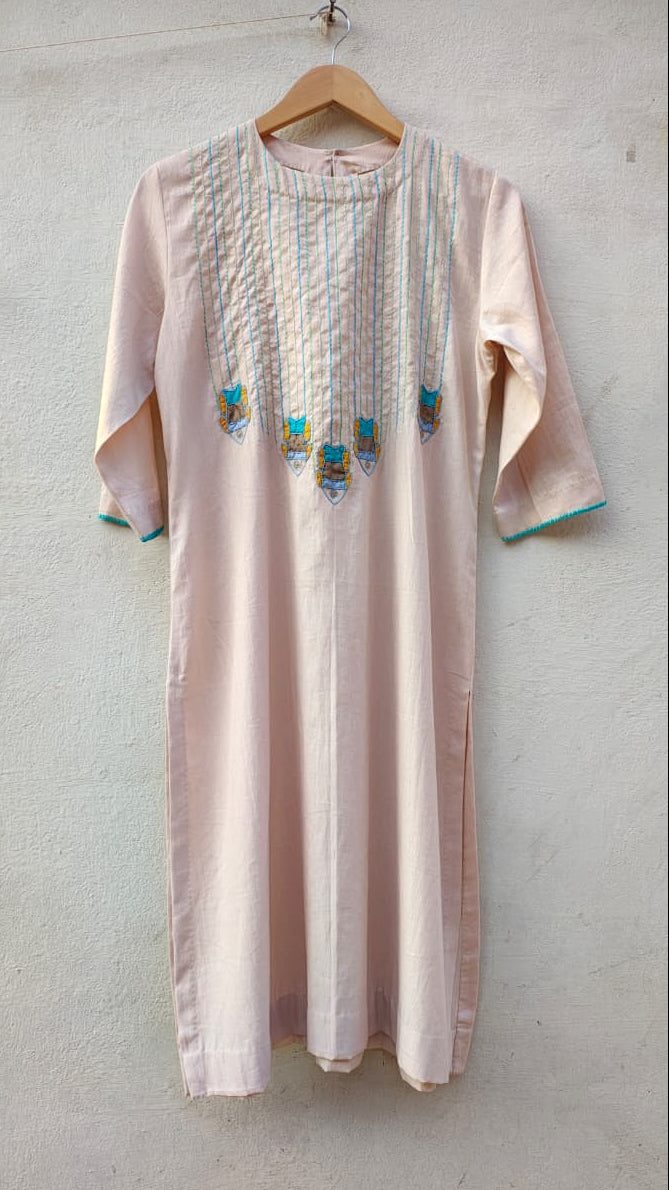 Off-White Hand Applique Sujani Kurti for Women