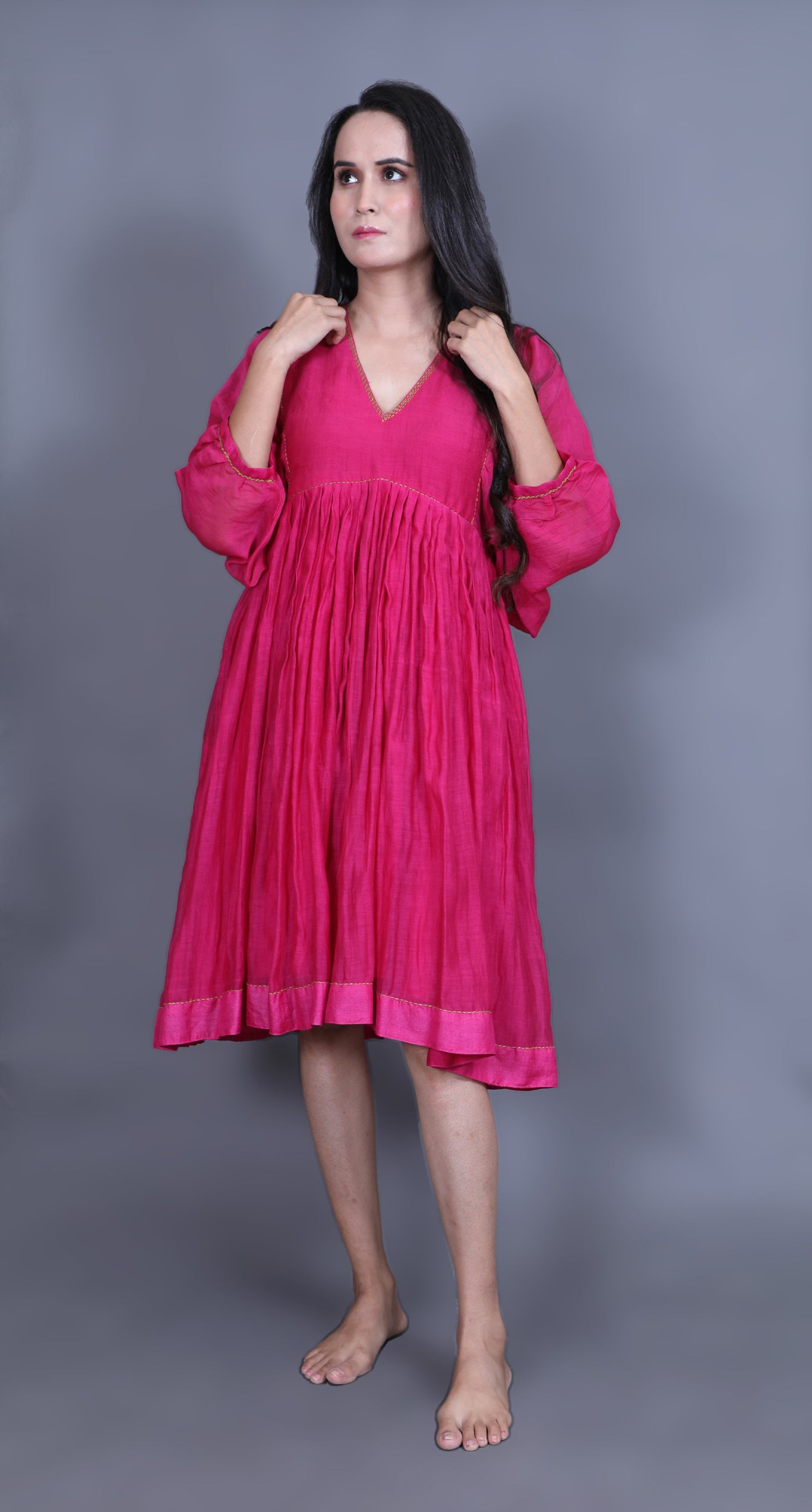 Anantha-Empire Dress with Batwing sleeves-bihart